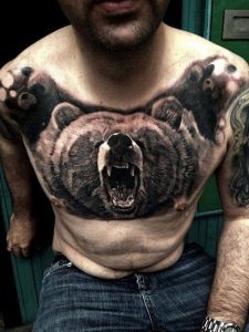 Roaring Bear Chest Tattoo
