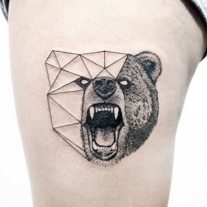 Roaring Bear In Geometric Drawing