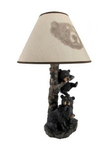 Black Bear Family Table Lamp W/ Tree Bark Print Shade: Gifts for bear lovers